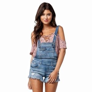 Tillys Almost Famous - Fray Denim Shortall Overalls